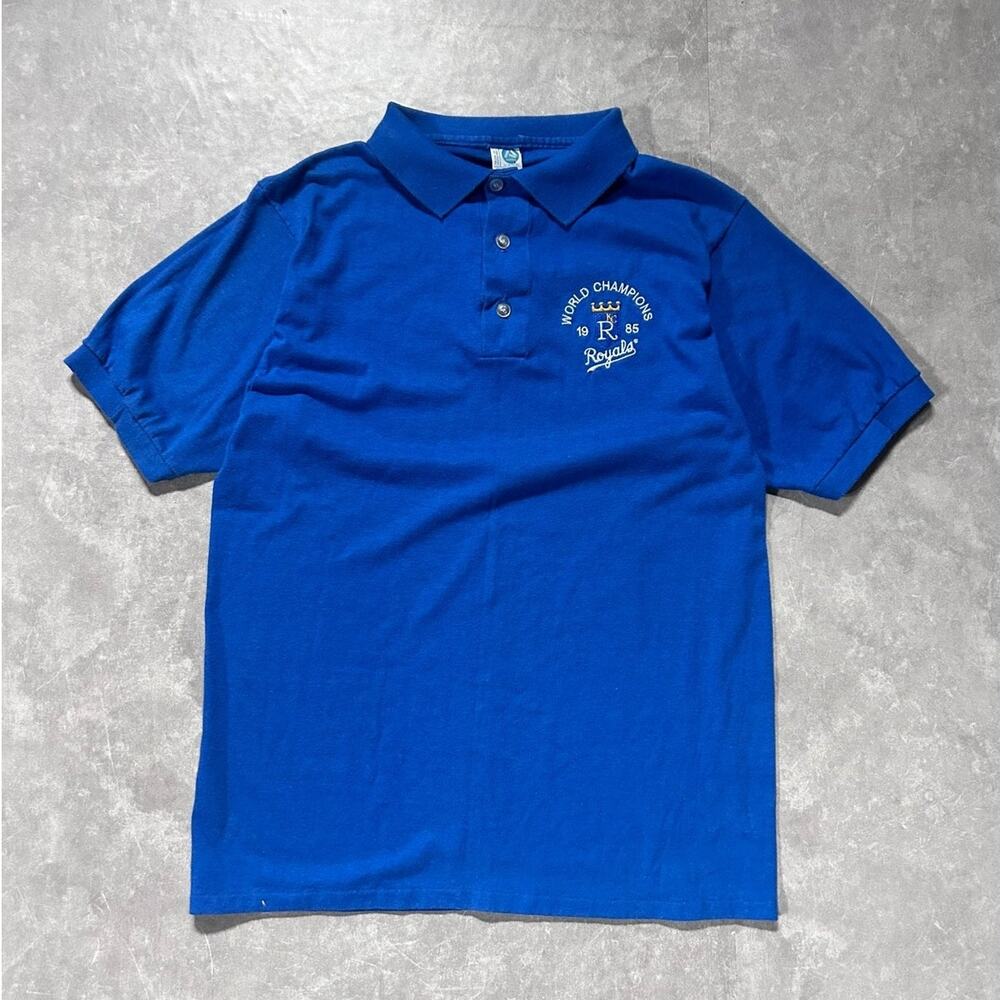 1985 Vintage Kansas City Royals World Series Champs Blue Polo Shirt -L
